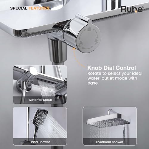 Image of Ruhe Rain Smart Shower Panel Set, Triple Flow Functions, Wall-Mount Chrome Finish | Adjustable Height Shower Panel | Includes Overhead Shower, Triple Flow Hand Shower with Installation Accessories