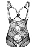 Plus Size Lingerie for Women Sexy One-Piece Teddy Valentine's Day Lingerie Bodysuit (Black,XL)