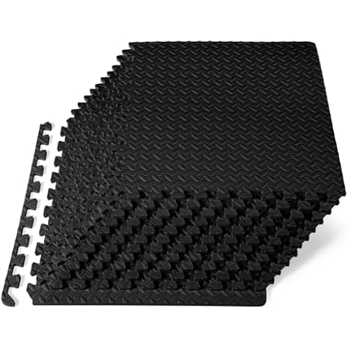 ProsourceFit Exercise Puzzle Mat ½-inch, EVA Interlocking Foam Floor Tiles for Home Gym, Workout Equipment, Kids Play Areas, Black, 48 SQ FT - 12 Tiles