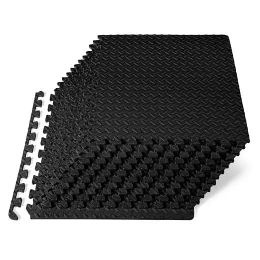 ProsourceFit Exercise Puzzle Mat ½-inch, EVA Interlocking Foam Floor Tiles for Home Gym, Workout Equipment, Kids Play Areas, Black, 48 SQ FT - 12 Tiles