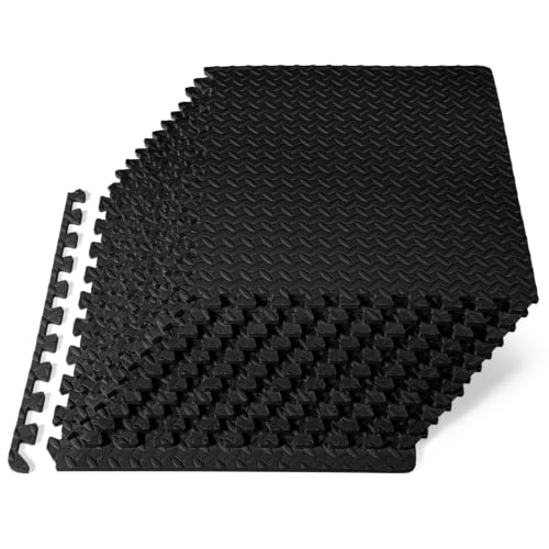 ProsourceFit Exercise Puzzle Mat -inch EVA Interlocking Foam Floor Tiles for Home Gym Workout Equipment Kids Play Areas Black 48 SQ FT - 12 Tiles