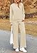PRETTYGARDEN Womens 2025 Fall 2 Piece Outfits Long Sleeve Pullover Tops Wide Leg Pants Matching Lounge Sets Fashion Clothing (Beige,Small)
