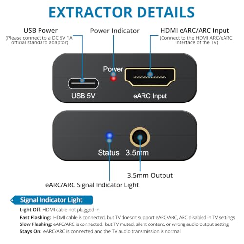 Image of AUTOUTLET eARC Audio Extractor ARC to 3.5mm Adapter for TV with HDMI Cable