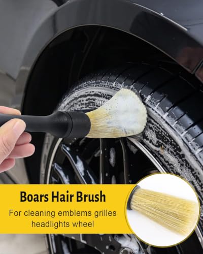 Image of Caianwin 5pcs Car Cleaning Brush Set, Ultra Soft Hair Car Dust Sweeping Soft Bristle Brush, Boars Car Detailing brushes, Microfiber Car Interior Brush for Cleaning Interior /Exterior of Car