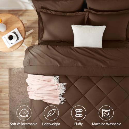 Image of CozyLux Full Size Comforter Sets Brown - 7 Pieces Bed in a Bag Full, Luxury Soft Bed Set for All Seasons, Bedding Set with Down Alternative Comforter, Sheets, Pillowcases & Shams