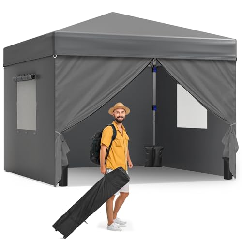 Carpa con laterales de 3 m x 3 m, toldo mejorado 420D resistente para eventos, resistente a los rayos UV, tienda desplegable impermeable con bolsa con ruedas y sacos de arena para exteriores, mercado