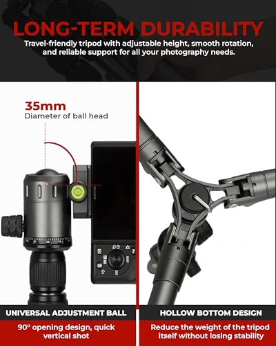 REFLEX CAMERA Heavy Duty Compact Aluminium Travel Tripod 160cm/64" Foldable, 360° Ball Head, Lightweight for DSLR Camera, 5kg Load Capacity, Professional Camera Tripod QR Plate Includes Carry Bag - Image 6