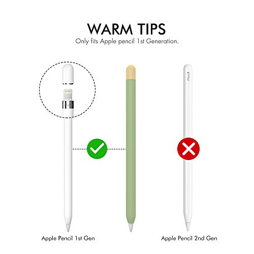 Image of AHASTYLE Duotone Case Cover Silicone Sleeve Skin Added Cable Adapter Tether Kit Compatible for Apple Pencil 1st Generation Tablets (Avocado Green)