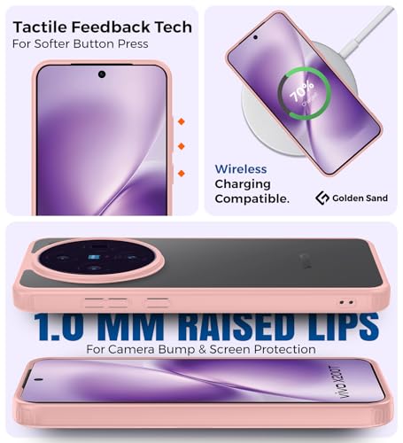 Image of Golden Sand for Vivo X200T 5G - Rugged Frosted Semi Transparent PC Shock Proof Slim Back Case for Vivo X200T, Seaside Pink