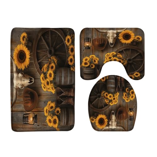 3 Pcs Western Cowboy Bath Mat Farmhouse Barn Door Southwest