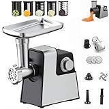 Picadora de Carne Eléctrica, Procesador de Alimentos de 800 W con 8 Cuchillas y Boquilla de Enema, Fácil de Limpiar, Picar Carne, Picar Verduras, Hacer Salchichas, Rallador de Verduras Para el Hogar