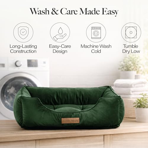 Image of Modern Threads Luxury Dog Bed - Comfortable Tufted Velvet Cushion for Small to Large Dogs - Machine Washable - Durable & Cute Sleep Space for Pets - Pamper Your Pet with Cozy Beds - Forest Green