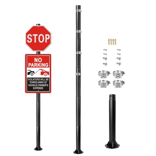 6.7FT Heavy Duty Metal Sign Post Pole With Hammer Strike Base Rust Resistant Adjustable Sign Posts for Outside Roadside Traffic Community & Property Directional Signs 50mm Diameter (Black,1pcs)