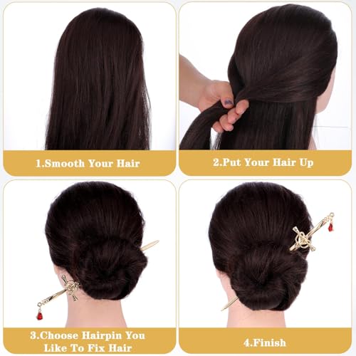Image of 4PCS Chinese Hair Pin, Hair Stick Pin, Chinese Hair Stick, Chinese Ancient Style Sword Hair Pins, DIY Tassel-Friendly Hair Chopsticks, Retro Hair Sticks for Hanfu Women (Silver, Gold, Black, Matte Black)
