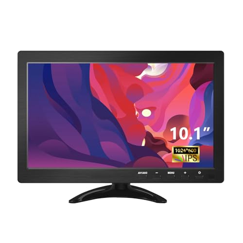 10.1 Inch Computer Monitor,Small Portable Monitor,1024 x 600,16:9,Support HDMI,VGA,BNC,AV Input,with Remote Control,Built-in Speakers,Security Monitor,for PC,Laptop,Security Camera