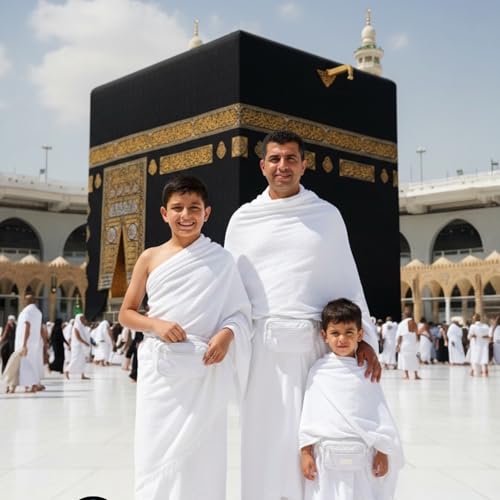 احرام رجالي شبابي ولادي فاخر ناعم للحج والعمرة هدية شنطة خصر بحزام وسط طقم إحرام اطفال كامل تنورة للاولاد وزرة احرام للاطفال متوسط الكثافة 1000جرام ليس ثقيل مزعج ولا خفيف غير ساتر لجميع الفصول (رجالي)