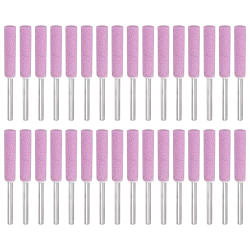 PATIKIL 32 Pcs Diamond Chainsaw Sharpener 7/32 Inch High Hardness Sharpening Stone Polishing Chainsaw Sharpening Kit Grinding File Tool for Chain Saw Stone Jewelry Wood, Pink(5mm)
