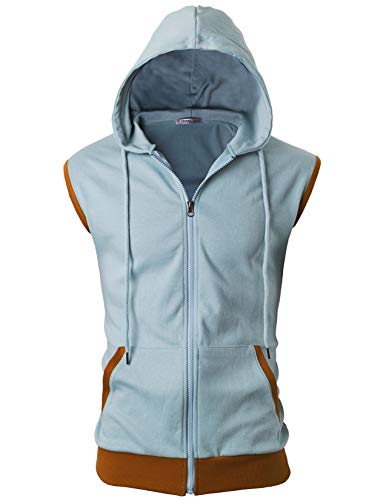 Image of Ohoo Mens Slim Fit Sleeveless Lightweight Zip Up Hooded Sweatshirt Vest Hoodie