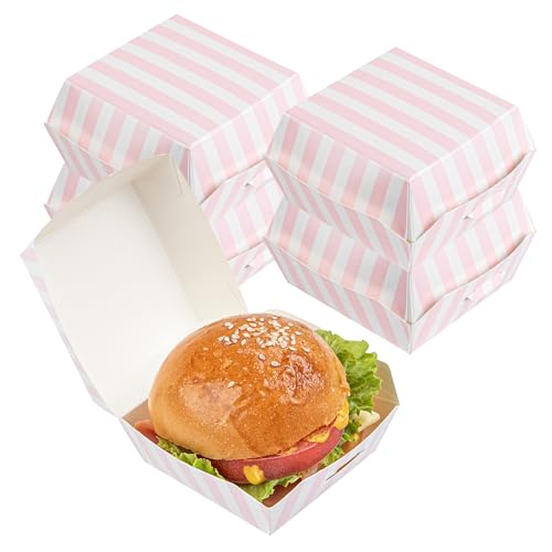 Restaurantware Pink And White Stripe Paper Mini Burger Box, 100 Pack