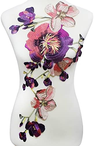1piece Large Flower Embroidery Applique Patches Sew on Pacthes Lace Fabric Motif Clothes Decorated DIY Sewing Supplies (Purple)