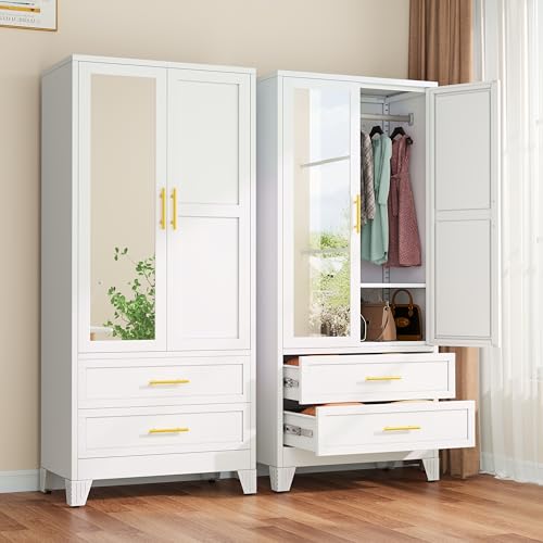 winiowa Metal Armoire Wardrobe Closet with 2 Drawers, 71