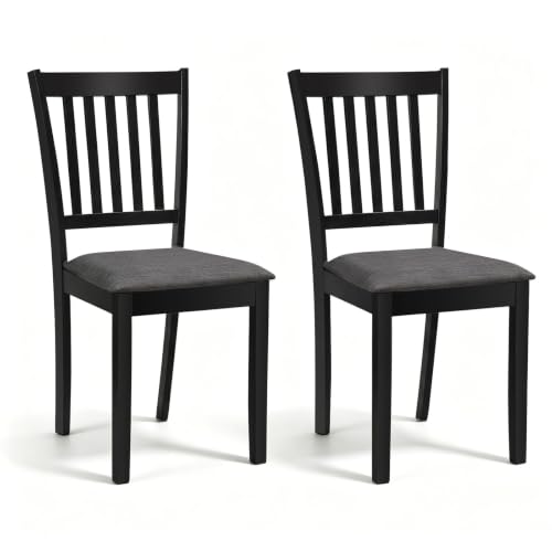 Giantex Black Dining Chairs Set of 2, Wood Slat-Back Kitchen Chairs