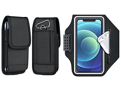 ykooe Cell Phone Pouch Nylon Holster Case Compatible with iPhone 12, 11, Pro, Max Bundle with ykooe Running Phone Armband Case