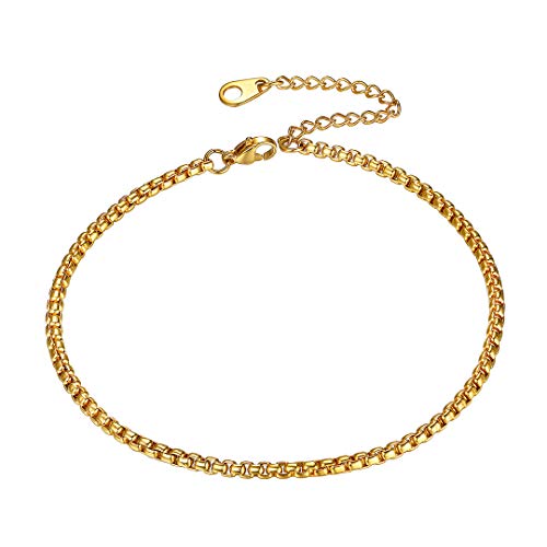 ChainsHouse vergoldet Ankerkette Frauen Fußkette edelstahl Erbskette mit Schmuckbox für Frauen und Männer