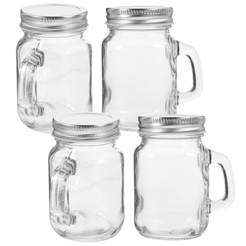 Healvian Frascos Pequeños de Vidrio con Asa y Tapa, 4piezas de 120ml con Sellado Hermético para Viajes y Camping