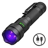 UltraFire Wiederaufladbare UV Taschenlampe 365nm LED Schwarzlicht, 15W Leistungsstarkes Ultraviolettes Licht, Professionelle UV Lampe mit Schwarzer Linse für Blutspuren, Fluoreszenzanalyse, Mineralie