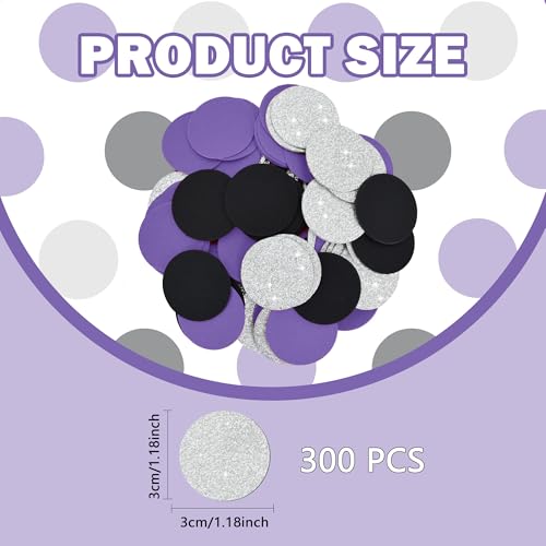 Image of 300Pcs Glitter Purple Black Silver Table confetti,Paper Circle Dots Confetti for Birthday Party Halloween Bachelorette Wedding Baby Shower Graduation Decorations