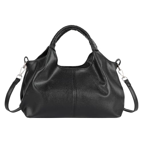 Bolsa feminina de couro com alça superior, bolsa de mão de grife, bolsa de mão com vários bolsos, bolsa de ombro transversal, Preto, One Size