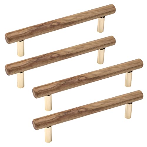 Semetall 4Pcs Wood Drawer Pulls,5 inch Hole Center Pull Handles