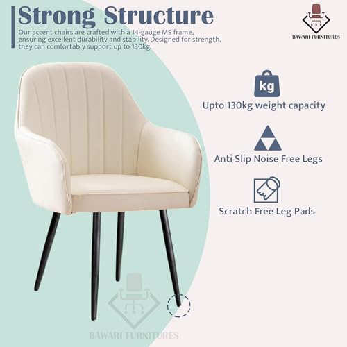 Image of Plush Dining Chair | Accent Chair for Living Room Bedroom Restuarant | Velvet Fabric & Thick Cushion Seat with Sturdy Glossy Metal Legs (Black Legs, White)