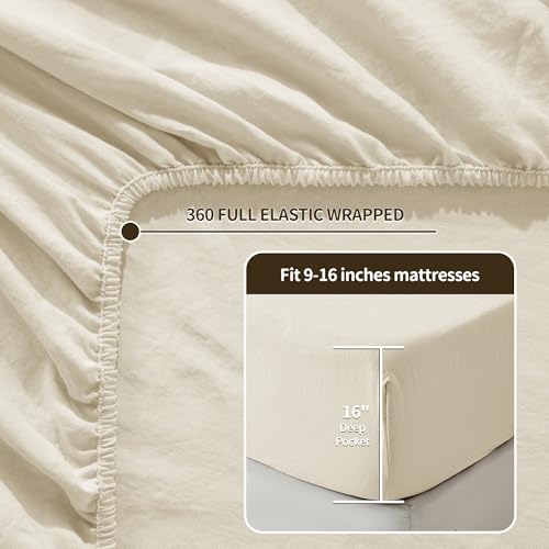 Image of LBRO2M 100% French Pure Linen Sheet Set 4Pcs, 16 inch Deep Pocket King Size