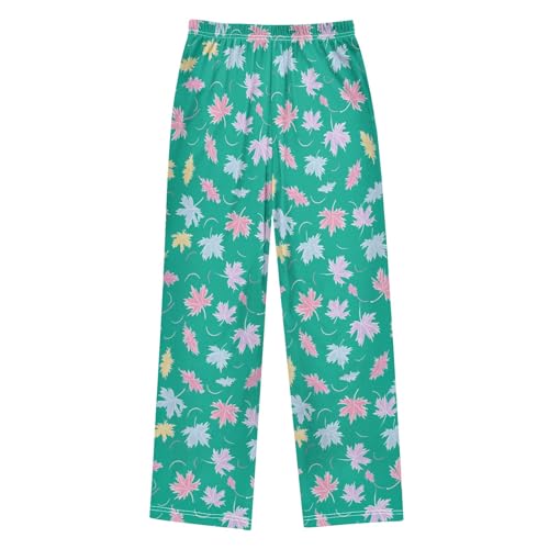 Pajama Pants Lounge Sleep PJ Bottoms Sleepwear Elastic Waist Drawstring S Hand Drawn Colorful Maple Leaf2