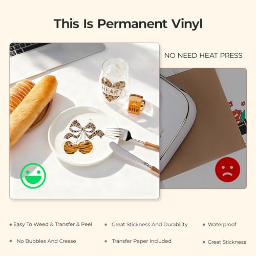 Image of HTVRONT Leopard Permanent Vinyl 10 Pack Compatible with Cricut Machines | Animal Pattern Permanent Vinyl Sheets, 12 inch X 10 inch, 2 Transfer Paper, Cheetah Cow Print Adhesive Sheets, For Crafting Projects