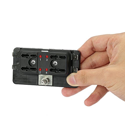 Yorten Suporte para caixa de fusíveis de 4 vias com kit de luz de advertência de LED para barco auto