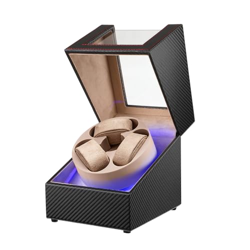 Watch Winder for Automatic Watches,3 Watch Winder with LED Light and 4 Modes,Automatic Watch Winder box with Super Quiet Motor,Watch Shark for Man Women,USB Type C (Black Carbon Fiber Leather)