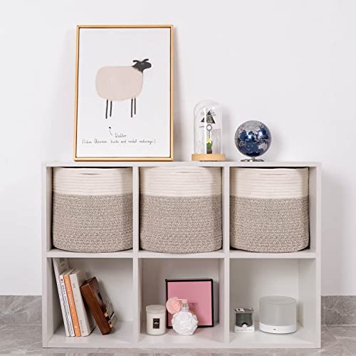 Cubesland Storage Cube Basket Bins 11X11'' For Cube Storage Organizer/Shelves,Woven Baskets For Organizing /Storage,Cube Shelves Cloth Closet Basket Bins, Rope Storage Bins 4 Packs White&Light Brown #TOP1