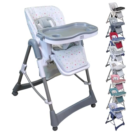 Monsieur Bébé - Chaise haute enfant pliable, réglable hauteur, dossier et tablette - Plusieurs coloris