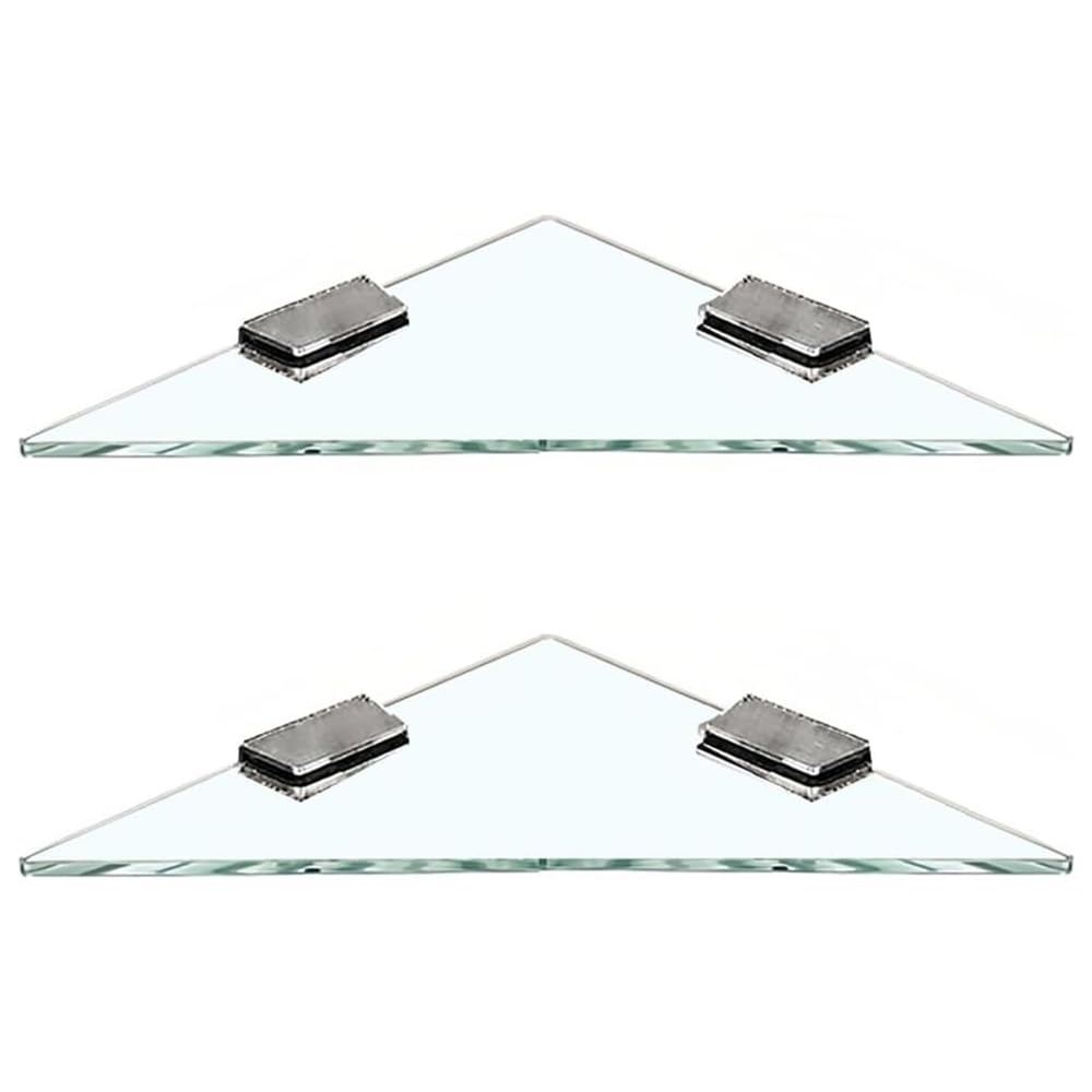 Estantes de vidrio para pared, estante de ducha de esquina para baño, estante de exhibición de vidrio templado con soporte cromado de acero inoxidable para cocina, sala de estar, ducha, baño