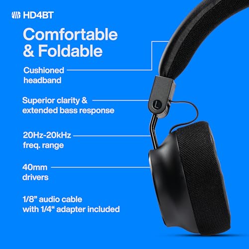 Image of PreSonus Eris HD4BT - Over-Ear Closed-Back Wireless Headphones, Bluetooth, ANC Noise Cancelling, Up to 60 Hours Battery Life, Studio Headphones for Mixing, Monitoring, Recording, Eclipse Black