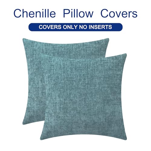 Image of CaliTime Throw Pillow Covers Decorative 24 X 24 Inches Pack of 2 Cozy Chenille Cushion Cases for Couch Sofa Bed Living Room Home Smoke Blue