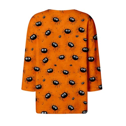 Womens Halloween Shirts,Halloween Tshirts Women 3/4 Sleeve Pumpkin Ghost Graphic Tees V Neck Button Down Holiday Costumes Fall Outfits(Orange1,Small) - image 4