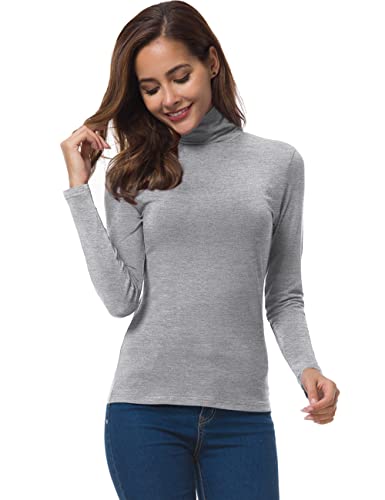 VOBCTY Womens Long Sleeve Turtleneck Lightweight Slim Active Shirt (22-Light Grey, L)