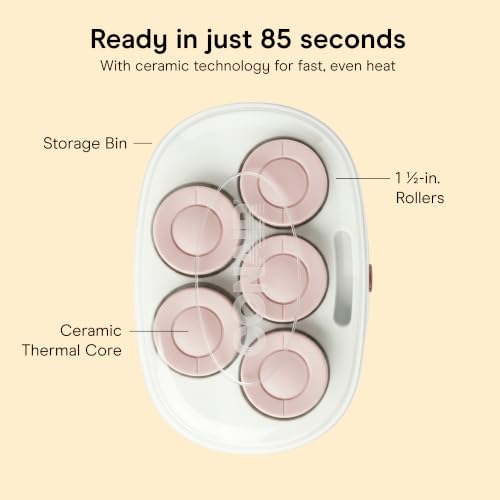 Image of Conair Jumbo Hot Rollers Hair Setter | Ceramic Flocked Fast Heating for Voluminous Curls and Waves, 5-Piece, White, TS7L