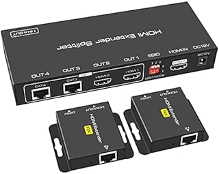 VEDINDUST HDMI Extender Splitter 1 in 2 Out Extending 165ft (50m) Length Transmission Over CAT5e/CAT6/CAT7 Cable Support EDID Presets 1080P@60HZ POC