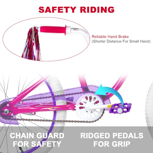 Image of WEIZE Girls Bike for 6-12 Years Old Kids, 20 Inch Kids Bike with Training Wheels, Streamers, Basket and Doll Seat, Children Bicycles with Coaster Brake, Pink