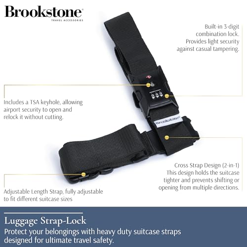 Image of Brookstone Luggage Strap - 2-in-1 TSA-Approved Expandable Luggage Straps for Suitcases with Keyless 3-Digit Combination Lock, Size One Size, Black